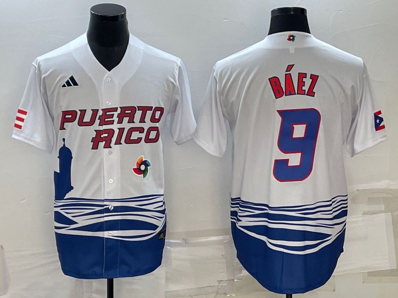 Men 2023 World Cub #9 Baez White MLB Jersey7->more jerseys->MLB Jersey